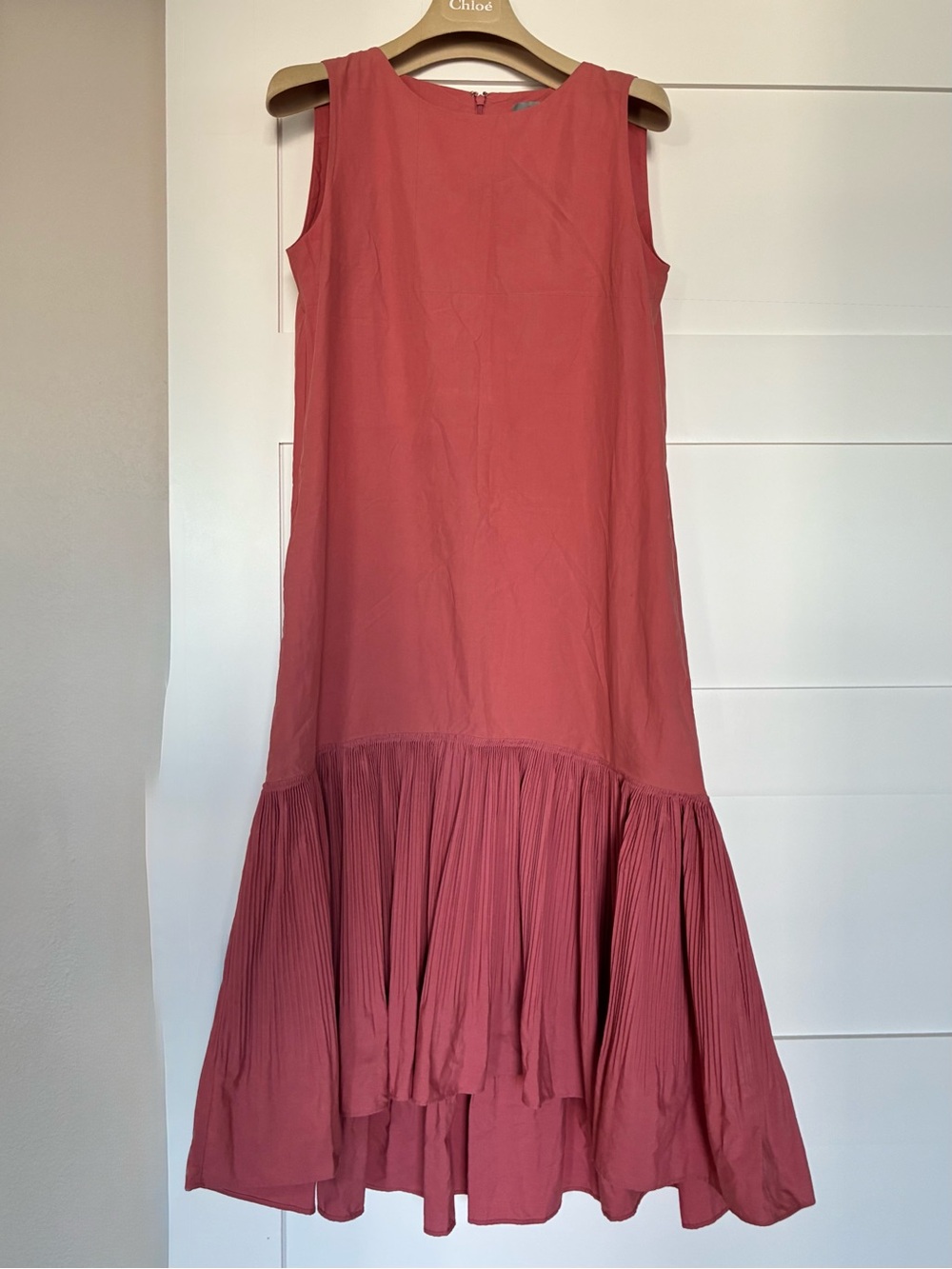 COS 6 Rose Pink Rust Sleeveless Drop Waist Pleated Midi Dress